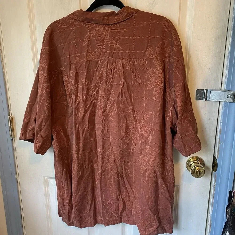 Jamaica Jaxx Shirt Mens L Orange Silk Hawaiian Camp Button Up Collared Pocket - Picture 6 of 8